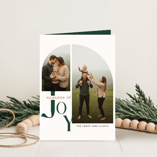 Cartes Pour Fêtes Annuelles Festive Green Script Folded Two Photo Christmas