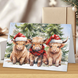 Cartes Pour Fêtes Annuelles Festive Highland Vache ferme animal Joyeux Noël