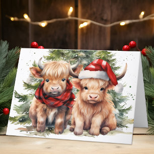 Cartes Pour Fêtes Annuelles Festive Highland Vache ferme animal Joyeux Noël