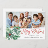 Cartes Pour Fêtes Annuelles Festive Holly Berry 3 PHOTO Noël Salutation (Devant / Derrière)