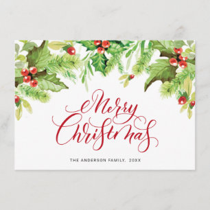 Cartes Pour Fêtes Annuelles Festive Holly Berry Mistletoe voeux de Noël