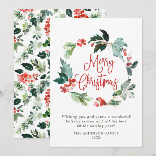 Cartes Pour Fêtes Annuelles Festive Holly Berry Wreath voeux de Noël