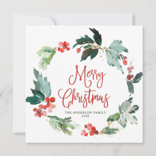 Cartes Pour Fêtes Annuelles Festive Holly Berry Wreath voeux de Noël