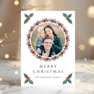 Cartes Pour Fêtes Annuelles Festive Holly Botanical Green Photo Noël
