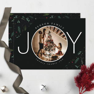 Cartes Pour Fêtes Annuelles Festive JOY Noël Feuilles Berries Photo Holiday