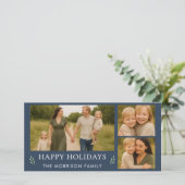 Cartes Pour Fêtes Annuelles Festive Marine Bleu Joyeux Noël Photo Botanique (Debout devant)