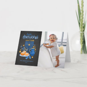 Cartes Pour Fêtes Annuelles Festive Menorah Chalkboard Photo Happy Hanoukka