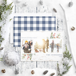 Cartes Pour Fêtes Annuelles Festive Navy Blue Farmhouse Green Photo Collage
