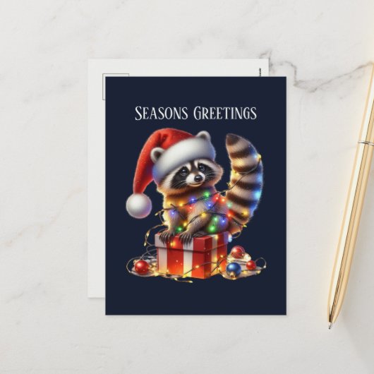 Cartes Pour Fêtes Annuelles Festive Noël ajouter message raccoon (Devant/Arrière en situation)