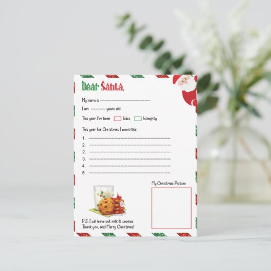 Cartes Pour Fêtes Annuelles Festive Noël cher Père Noël lettre (Debout devant)