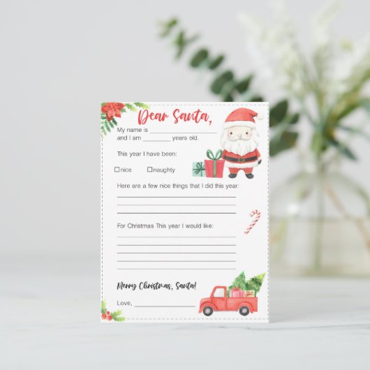 Cartes Pour Fêtes Annuelles Festive Noël cher Père Noël lettre (Debout devant)