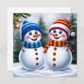 Cartes Pour Fêtes Annuelles Festive Noël des neigeurs dans la forêt d'hiver (Devant / Derrière)