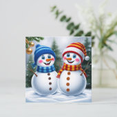 Cartes Pour Fêtes Annuelles Festive Noël des neigeurs dans la forêt d'hiver (Debout devant)