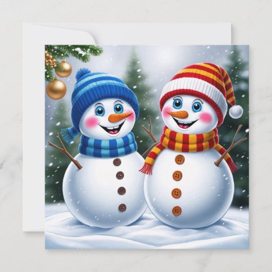 Cartes Pour Fêtes Annuelles Festive Noël des neigeurs dans la forêt d'hiver (Devant)