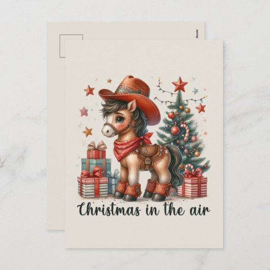 Cartes Pour Fêtes Annuelles Festive Noël Western cheval ajouter le message (Devant / Derrière)