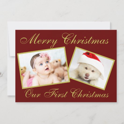 Cartes Pour Fêtes Annuelles Festive Notre premier Noël Gold 2 Photos Fêtes (Devant)