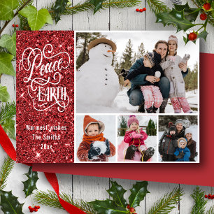 Cartes Pour Fêtes Annuelles Festive Parties scintillant Rouge Paix sur Terre P