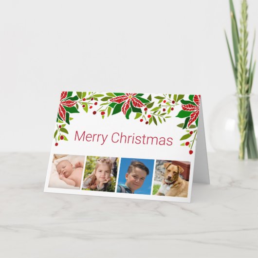 Cartes Pour Fêtes Annuelles Festive Poinsettia et Holly Four Photo (Devant)