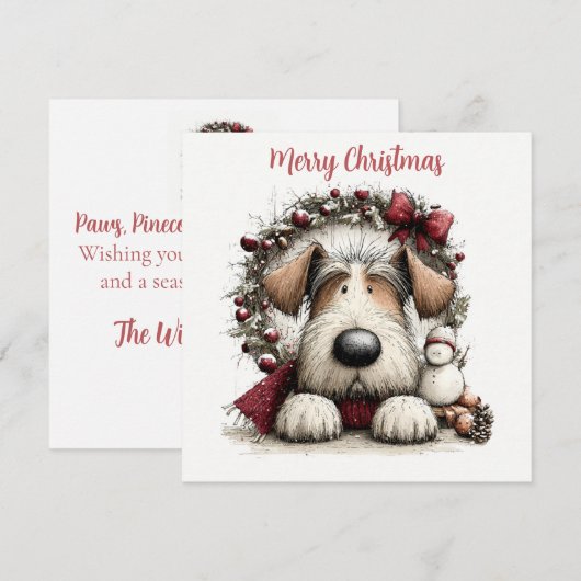 Cartes Pour Fêtes Annuelles Festive Pup & Wreath (Devant / Derrière)