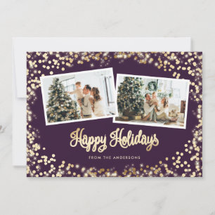 Cartes Pour Fêtes Annuelles Festive Purple Twinkle Lights Stars Photo