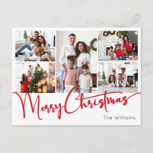 Cartes Pour Fêtes Annuelles Festive Red Script Joyeux Noël cinq photo (Devant)