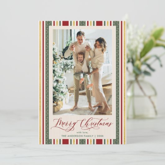 Cartes Pour Fêtes Annuelles Festive Retro Stripes Joyeux Noël Photo (Debout devant)