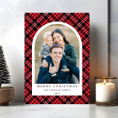 Cartes Pour Fêtes Annuelles Festive Rouge Plaid Photo Noël