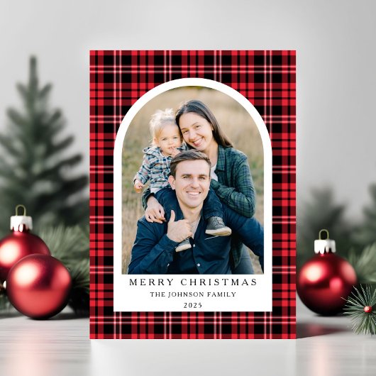 Cartes Pour Fêtes Annuelles Festive Rouge Plaid Photo Noël