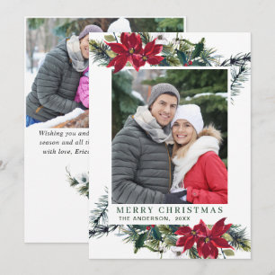 Cartes Pour Fêtes Annuelles Festive Rouge Poinsettia Noël Salutation 2 PHOTO