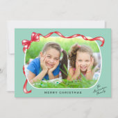 Cartes Pour Fêtes Annuelles Festive Rouge Ruban et Bow courbe photo Noël (Devant)