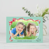 Cartes Pour Fêtes Annuelles Festive Rouge Ruban et Bow courbe photo Noël (Debout devant)