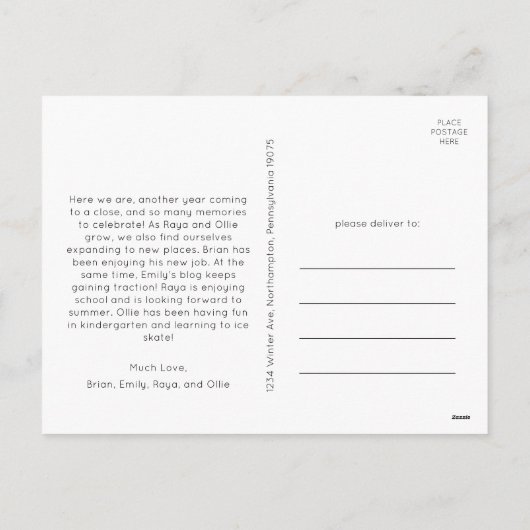 Cartes Pour Fêtes Annuelles Festive Rouge Script vertical 3 Photo Noël (Dos)