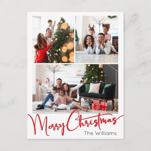 Cartes Pour Fêtes Annuelles Festive Rouge Script vertical 3 Photo Noël (Devant)