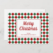 Cartes Pour Fêtes Annuelles Festive Rouge Vert Checked Joyeux Noël (Devant / Derrière)