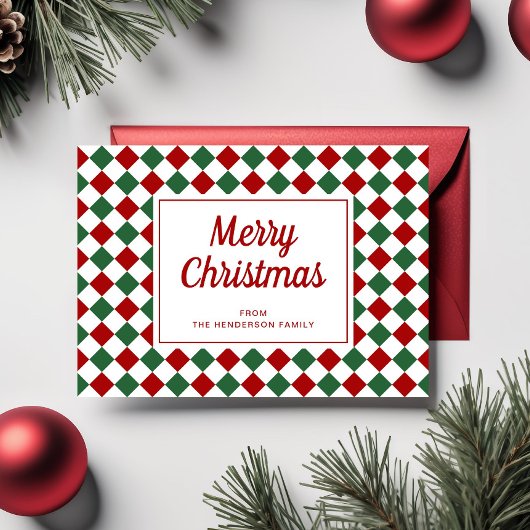 Cartes Pour Fêtes Annuelles Festive Rouge Vert Checked Joyeux Noël
