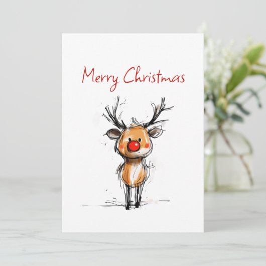 Cartes Pour Fêtes Annuelles Festive Rudolph Reindeer Sketch Merry Christmas (Debout devant)