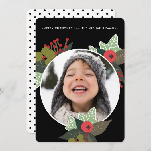 Cartes Pour Fêtes Annuelles Festive Rustique Cercle Botanique Photo Noël (Devant / Derrière)