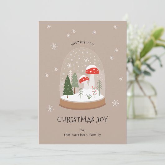 Cartes Pour Fêtes Annuelles Festive Snowglobe Trees Champignons Noël Joie (Debout devant)