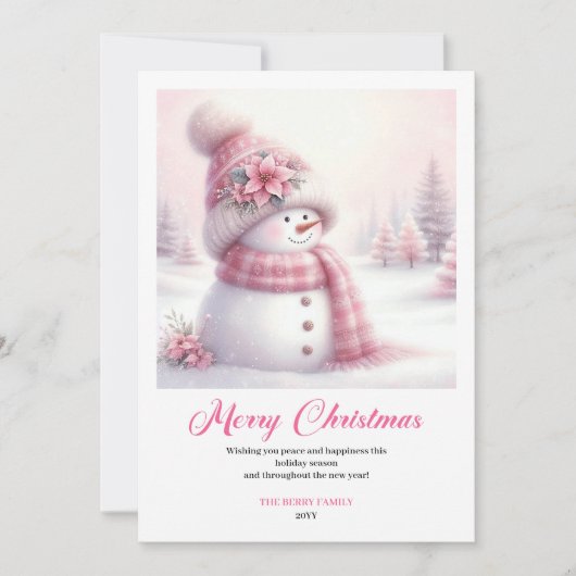 Cartes Pour Fêtes Annuelles Festive snowy pink snowman kids greeting card edit (Devant)