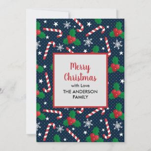 Cartes Pour Fêtes Annuelles Festive Sucre de canne & Holly Berry Noël