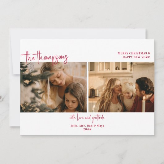 Cartes Pour Fêtes Annuelles Festive Two Photo Collage Budget simple Noël (Devant)