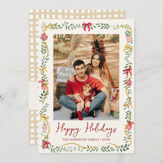 Cartes Pour Fêtes Annuelles Festive verdure et vaches Joyeuses vacances 1 Phot (Devant / Derrière)