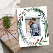 Cartes Pour Fêtes Annuelles Festive Verdure & Holly Berries Wreath Photo