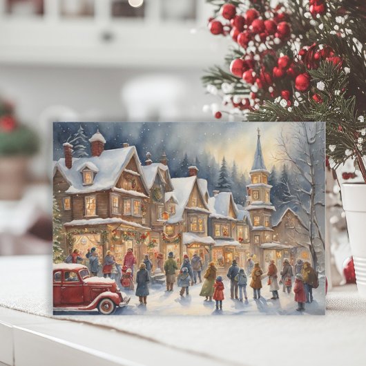 Cartes Pour Fêtes Annuelles Festive Village hiver neige Noël