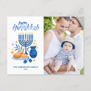 Cartes Pour Fêtes Annuelles Festive Watercolor Menorah Happy Hanukkah Photo