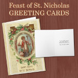 Cartes Pour Fêtes Annuelles Fête catholique Saint-Nicolas Fête religieuse<br><div class="desc">Belle image vintage de l'évêque catholique Saint Nicolas de Myra. Sa fête est célébrée le 6 décembre. Tout le texte et les polices peuvent être modifiés.</div>