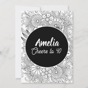 Cartes Pour Fêtes Annuelles Fête d'anniversaire 40 ans Coloriage floral adulte