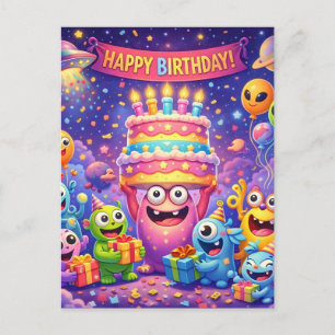 Cartes Pour Fêtes Annuelles Fête d'anniversaire de monstre spatial coloré avec