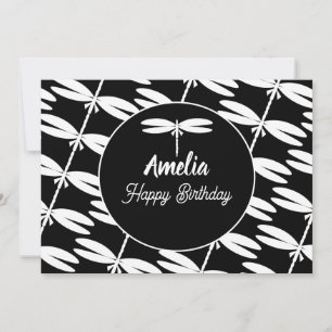 Cartes Pour Fêtes Annuelles Fête d'anniversaire des libellules Noir Blanc  Col
