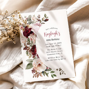 Cartes Pour Fêtes Annuelles Fête d'anniversaire florale rouge et rose élégante